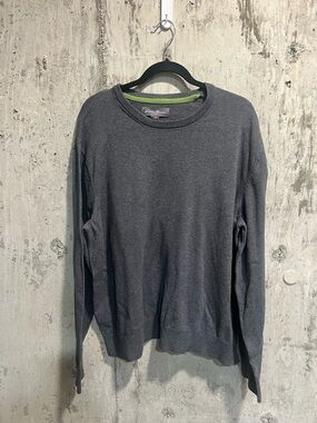 Eddie Bauer Charcoal Gray Crewneck Sweater with Lime Neck Trim